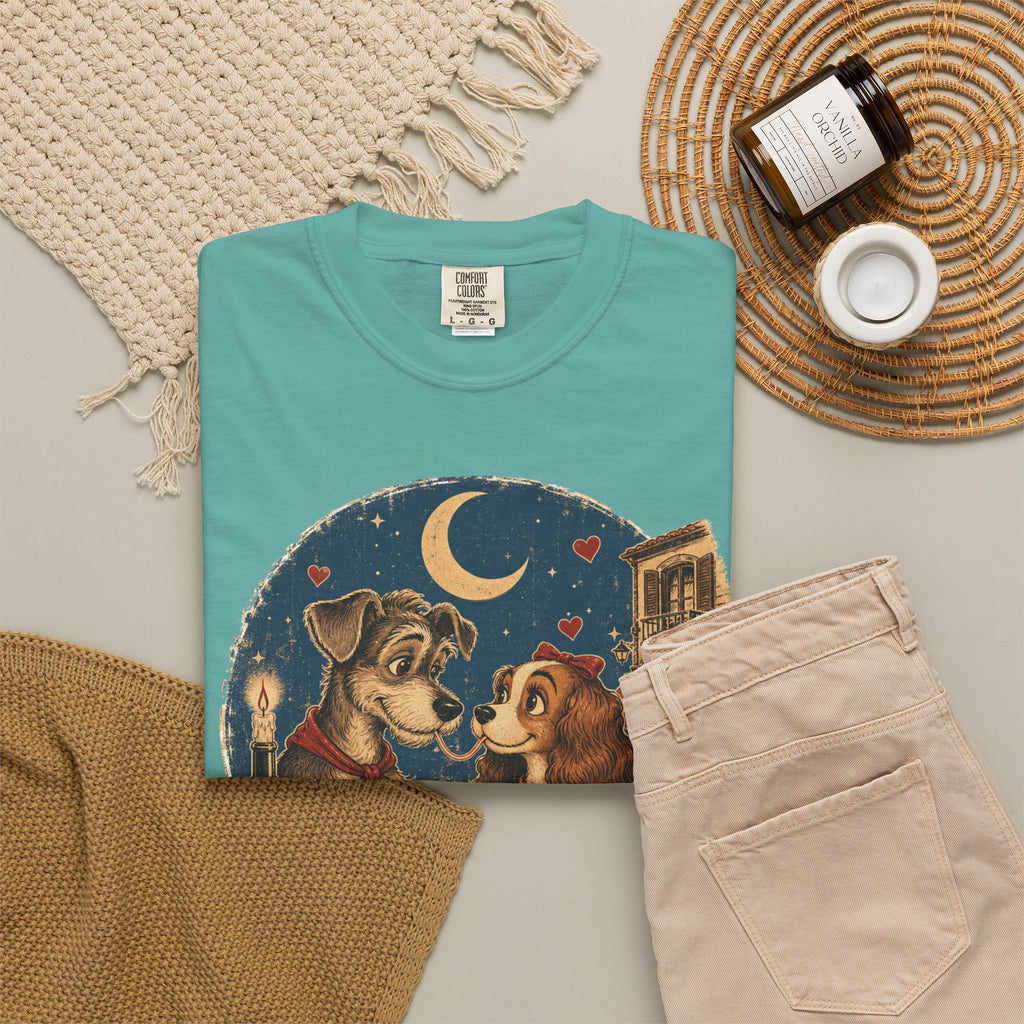 T-Shirt — "Love at First Bite" Vintage Pizza Date Dogs Tee