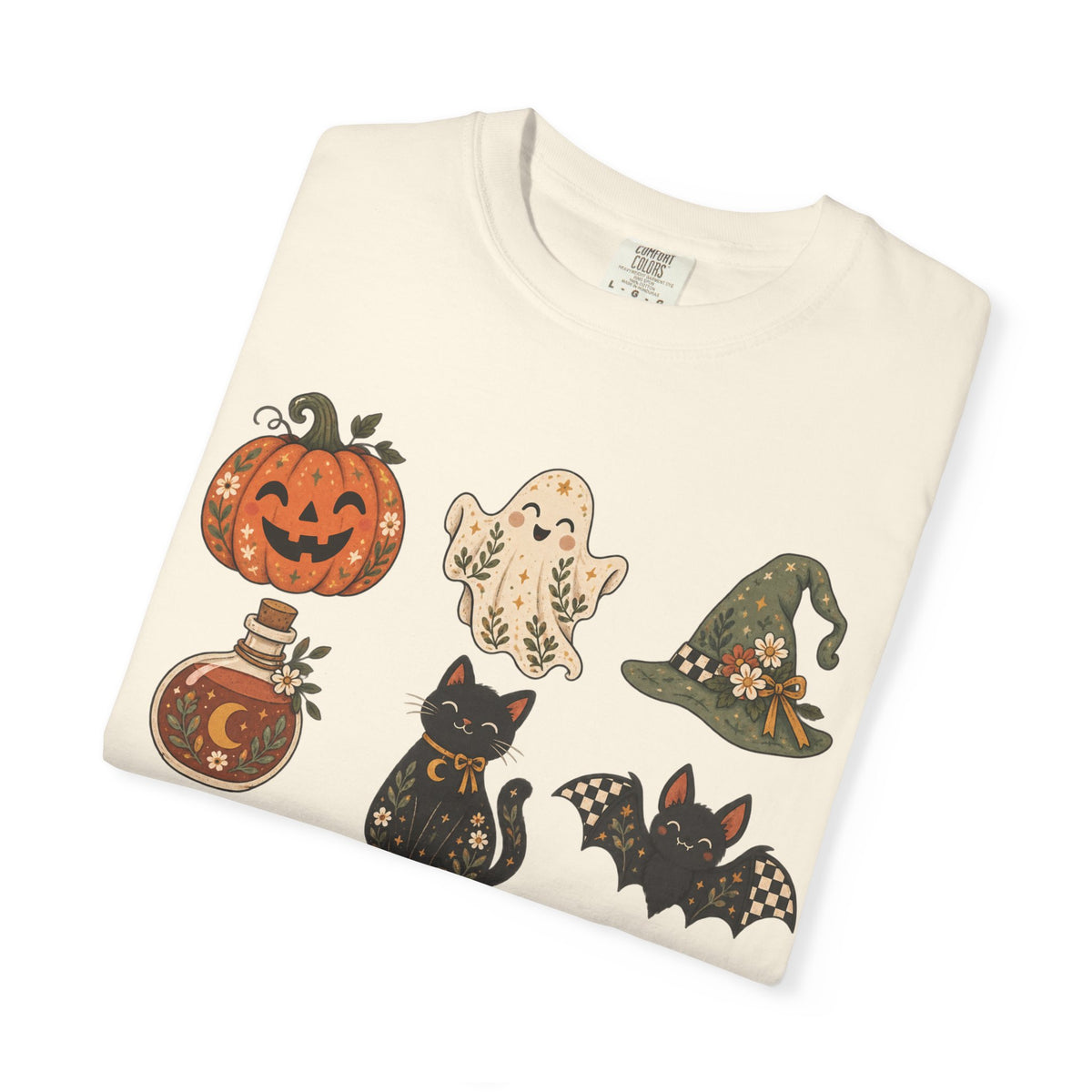 Halloween Icons T-Shirt — Cute Retro Pumpkins, Ghost, Cat & Skull Tee