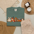Halloween Critter Lineup T-Shirt — Cute Pumpkin, Witch & Bunny Spooky Crew