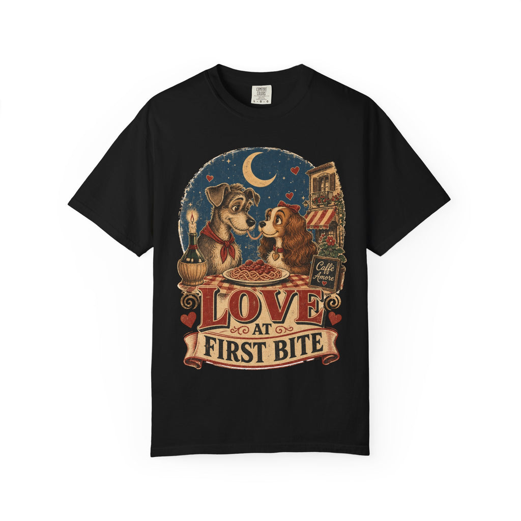 T-Shirt — "Love at First Bite" Vintage Pizza Date Dogs Tee