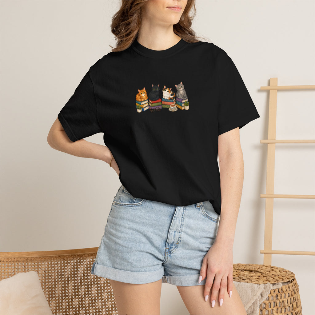 Cat Knit Crew T-Shirt — Cozy Cats Sitting Together Graphic Tee