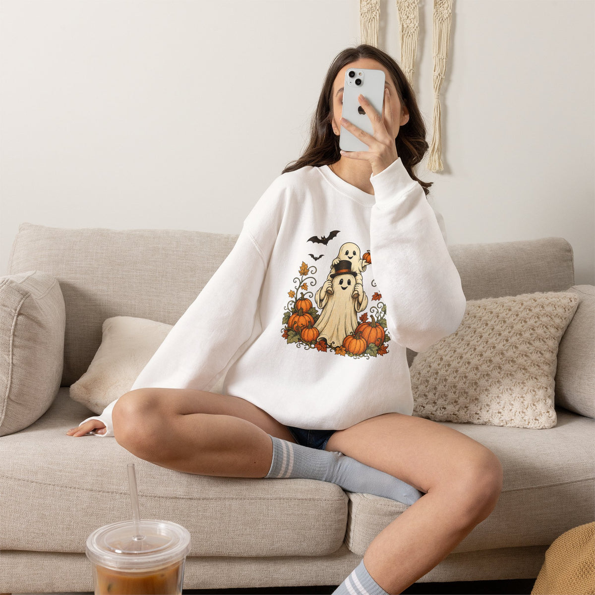 Halloween Pumpkin Ghost Crewneck Sweatshirt