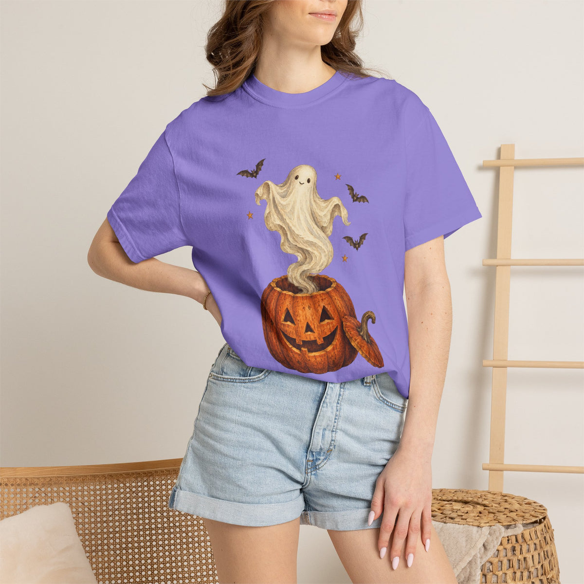 Halloween Ghost in Jack-O'-Lantern T-Shirt