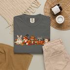 Halloween Critter Lineup T-Shirt — Cute Pumpkin, Witch & Bunny Spooky Crew