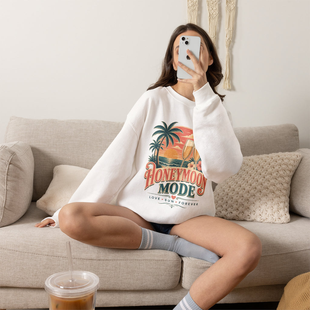 Honeymoon Mode Sweatshirt – Tropical Sunset Couples Crewneck