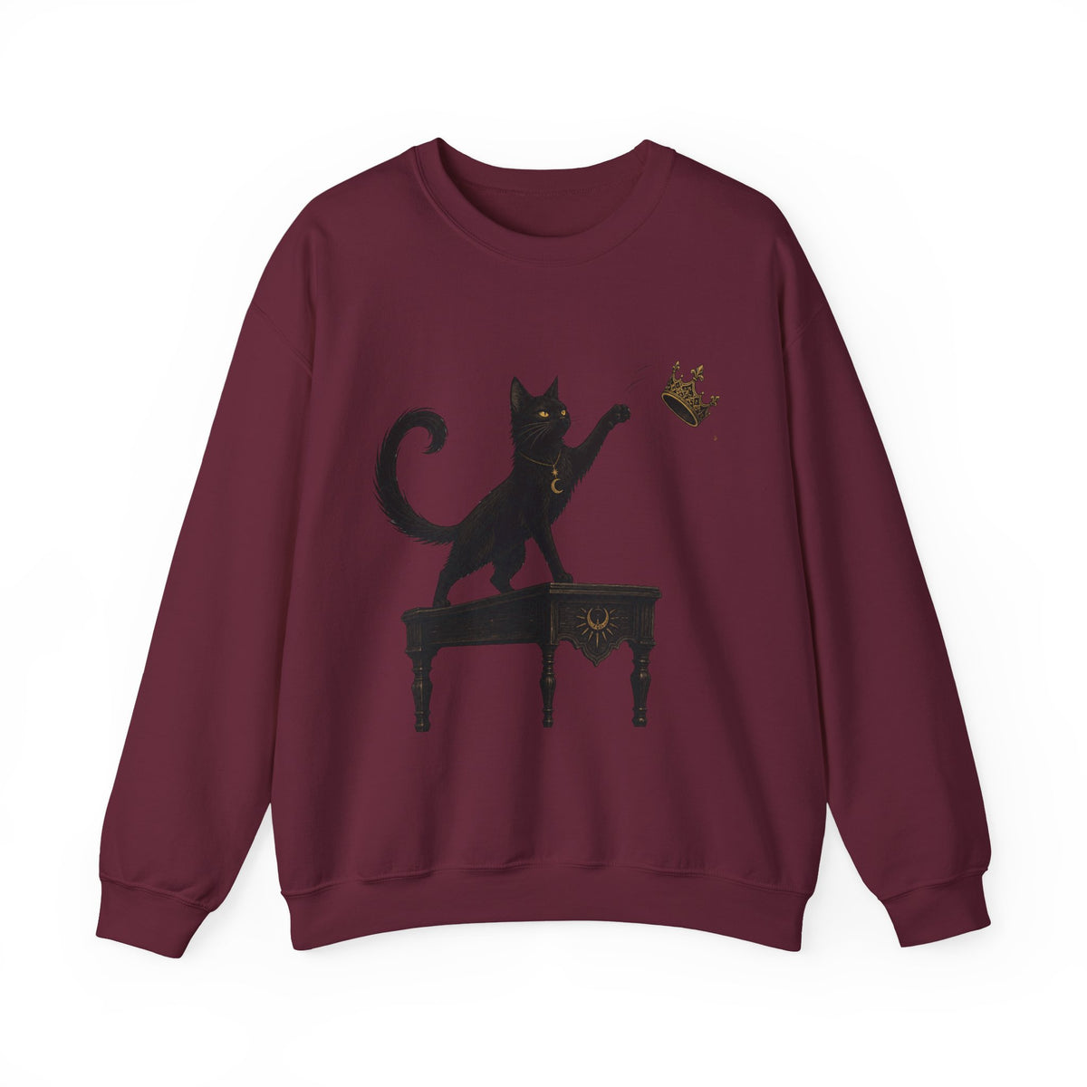 Cat with Crown Crewneck Sweatshirt — Playful Black Cat Graphic