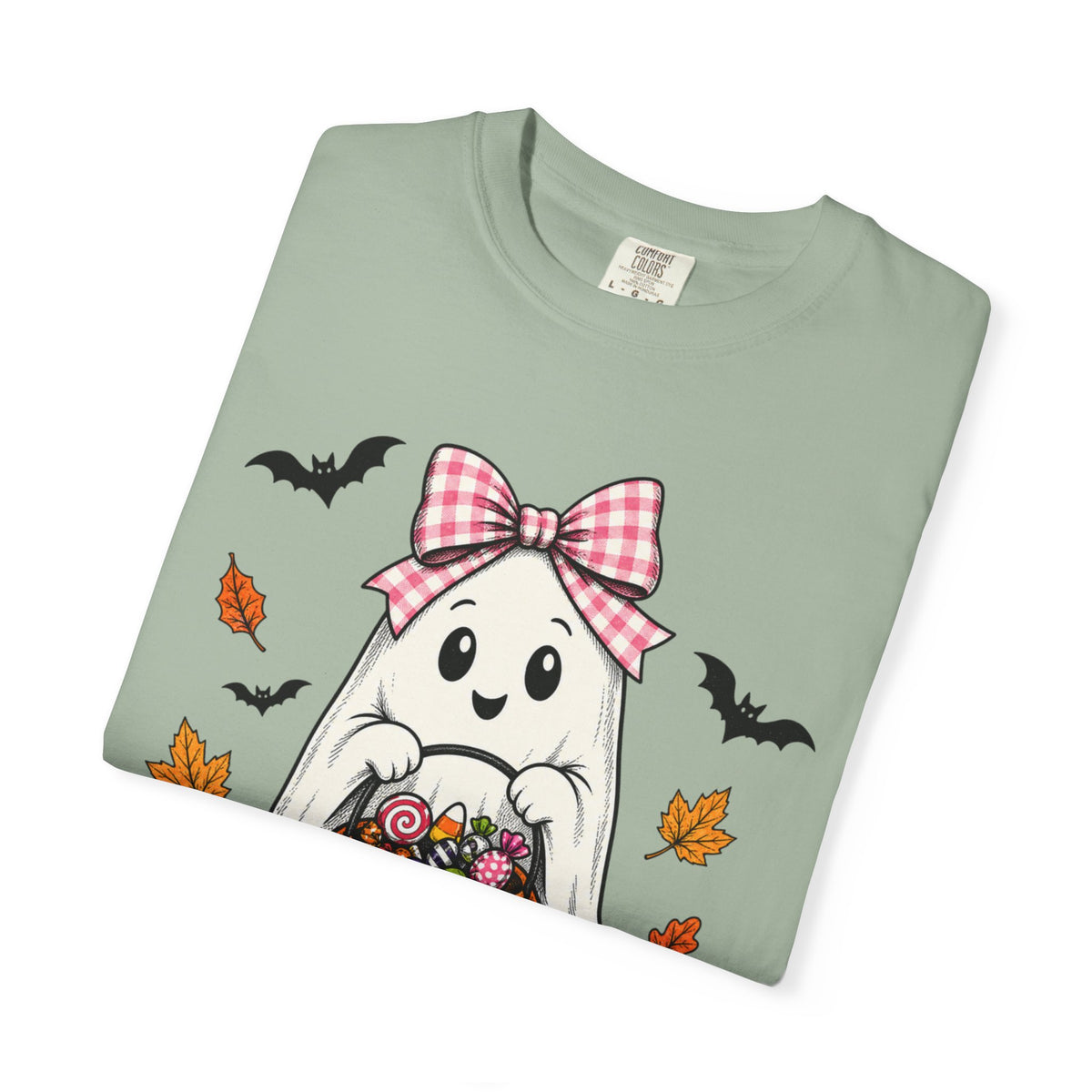 Cute Halloween Ghost T-Shirt — Trick-or-Treat Pumpkin & Bats