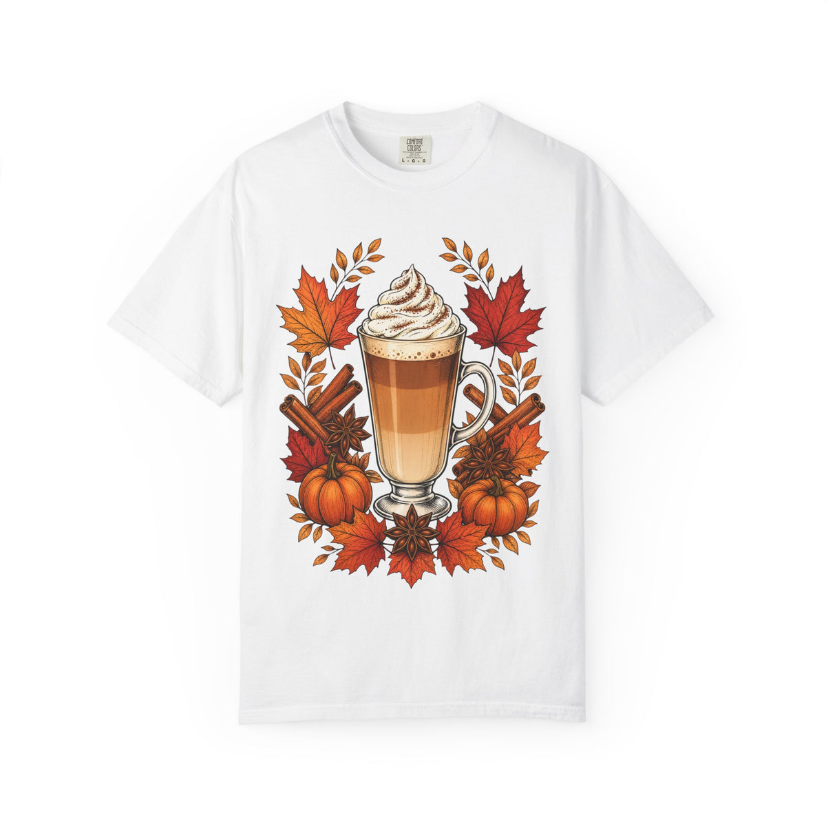 Pumpkin Spice Latte T-Shirt — Autumn Coffee Fall Leaves Tee