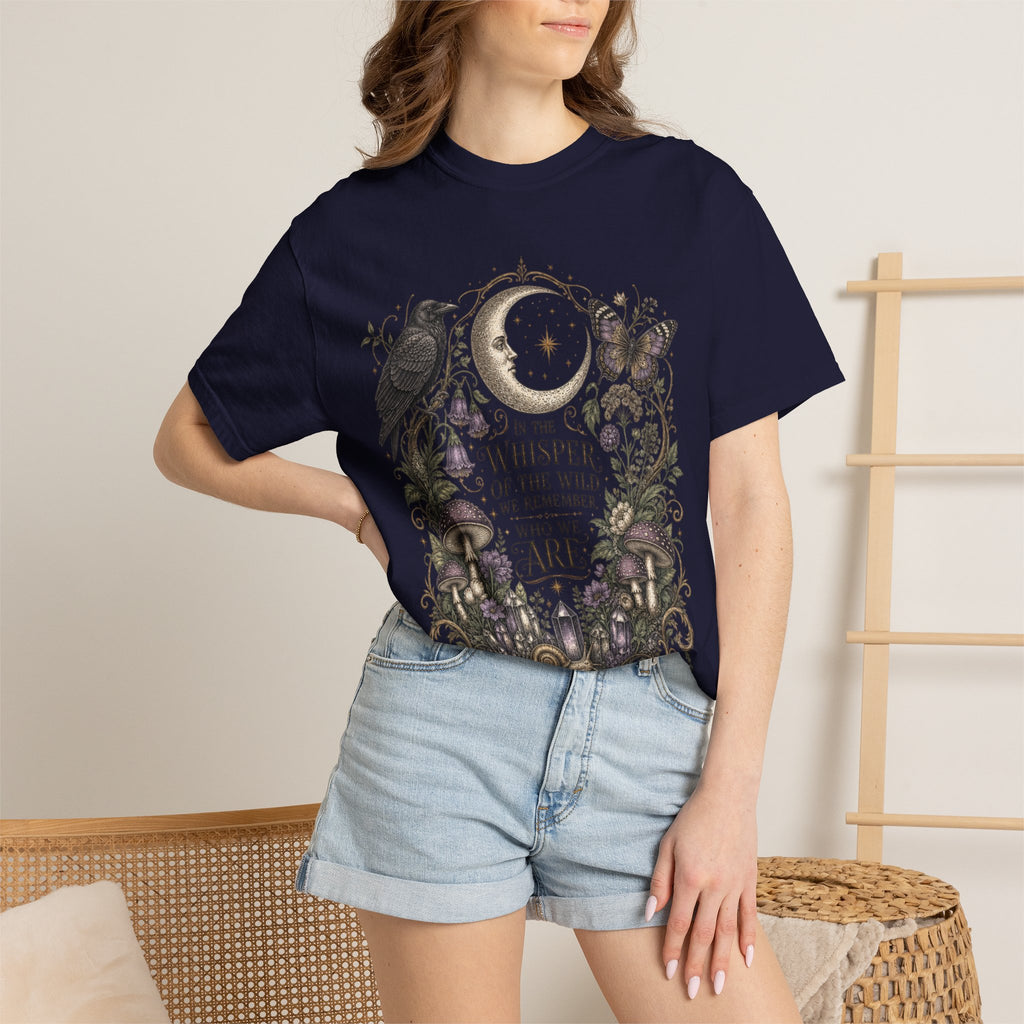 Whisper of the Wild T-Shirt — Moon, Raven & Mushroom Nature Graphic