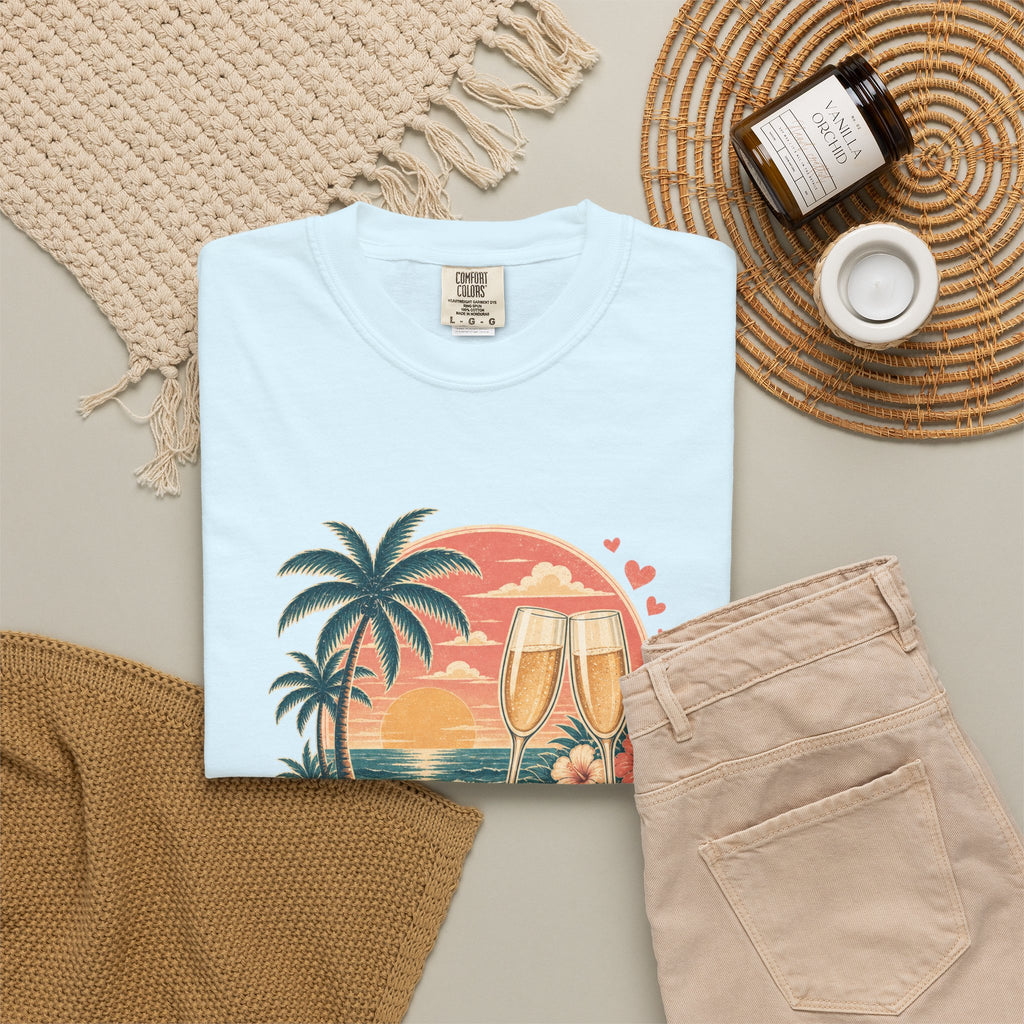 Honeymoon Mode T-Shirt — Tropical Sunset Couple Vacation Tee