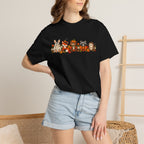 Halloween Critter Lineup T-Shirt — Cute Pumpkin, Witch & Bunny Spooky Crew