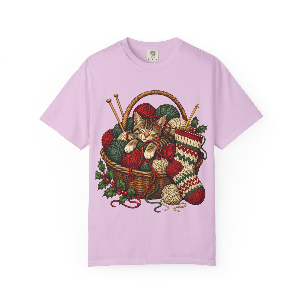 Cat in Yarn Basket T‑Shirt — Cozy Holiday Knitting Cat Tee