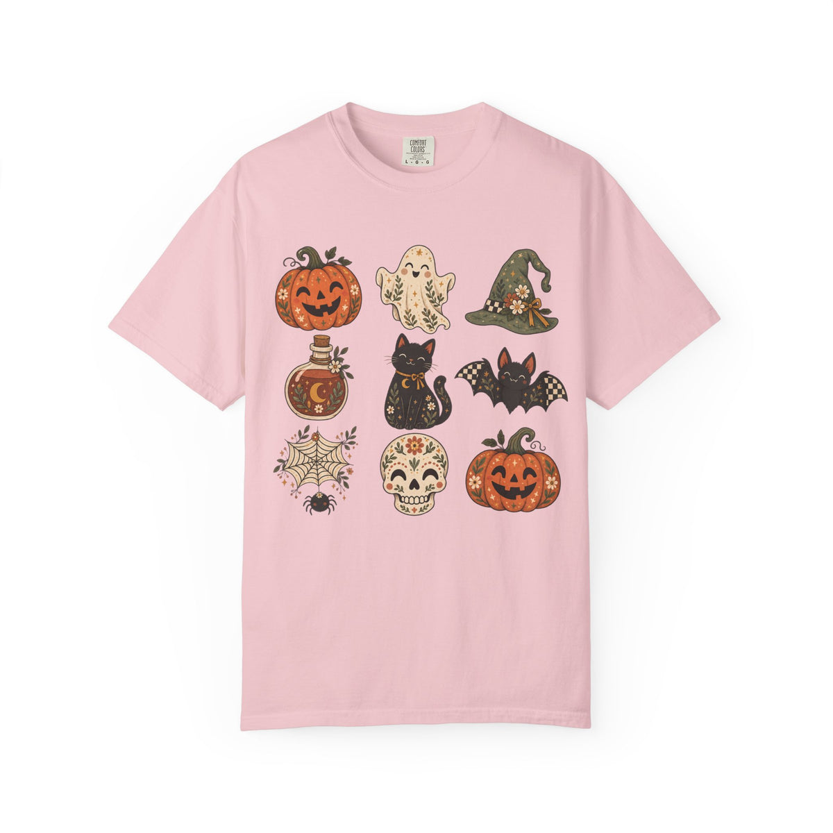 Halloween Icons T-Shirt — Cute Retro Pumpkins, Ghost, Cat & Skull Tee