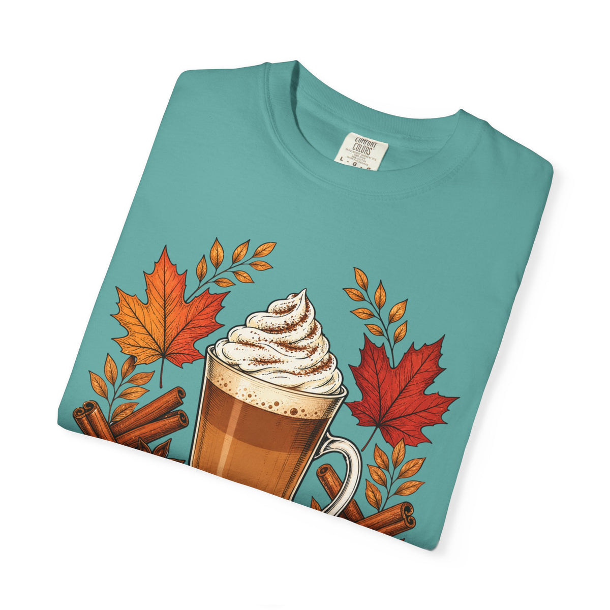 Pumpkin Spice Latte T-Shirt — Autumn Coffee Fall Leaves Tee