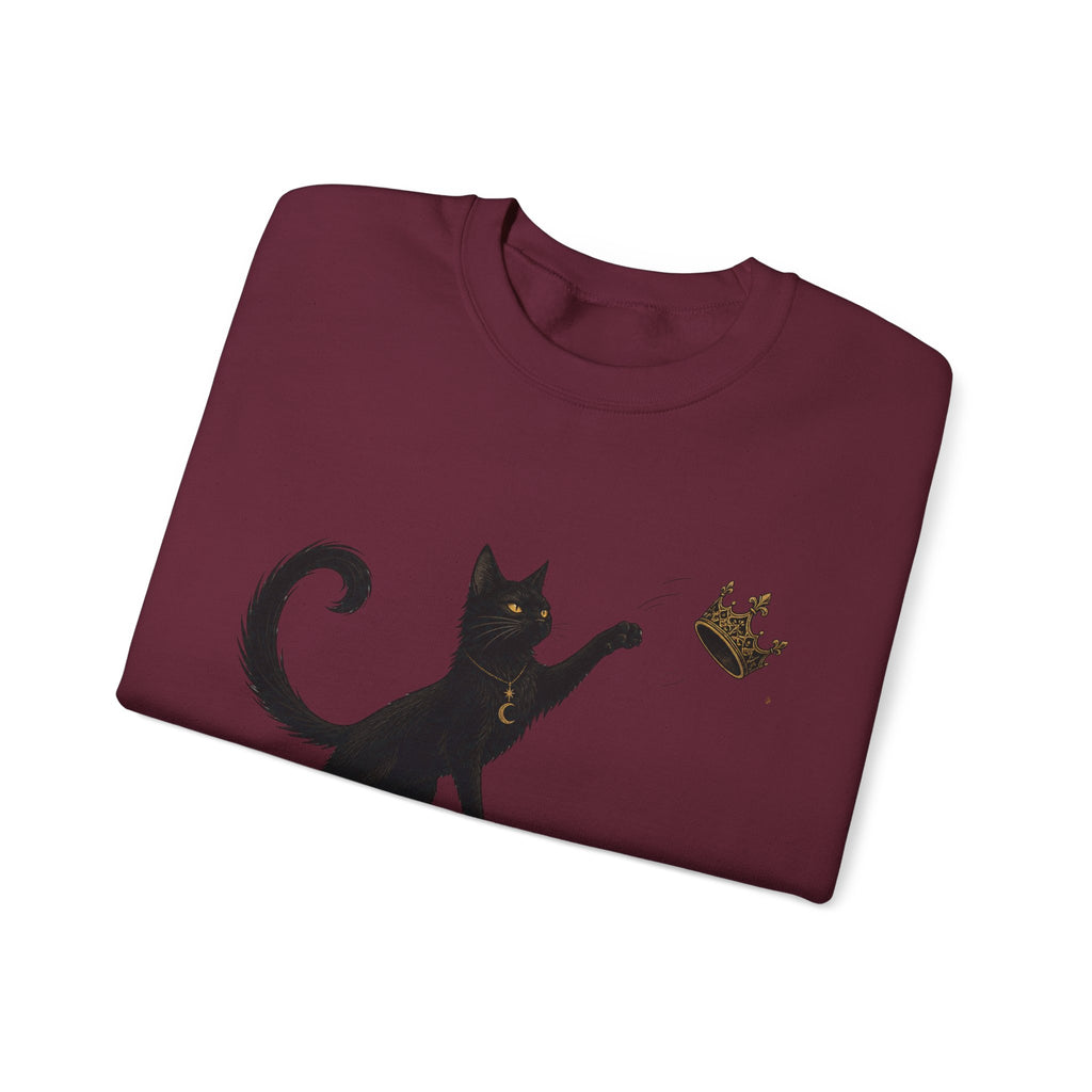 Cat with Crown Crewneck Sweatshirt — Playful Black Cat Graphic