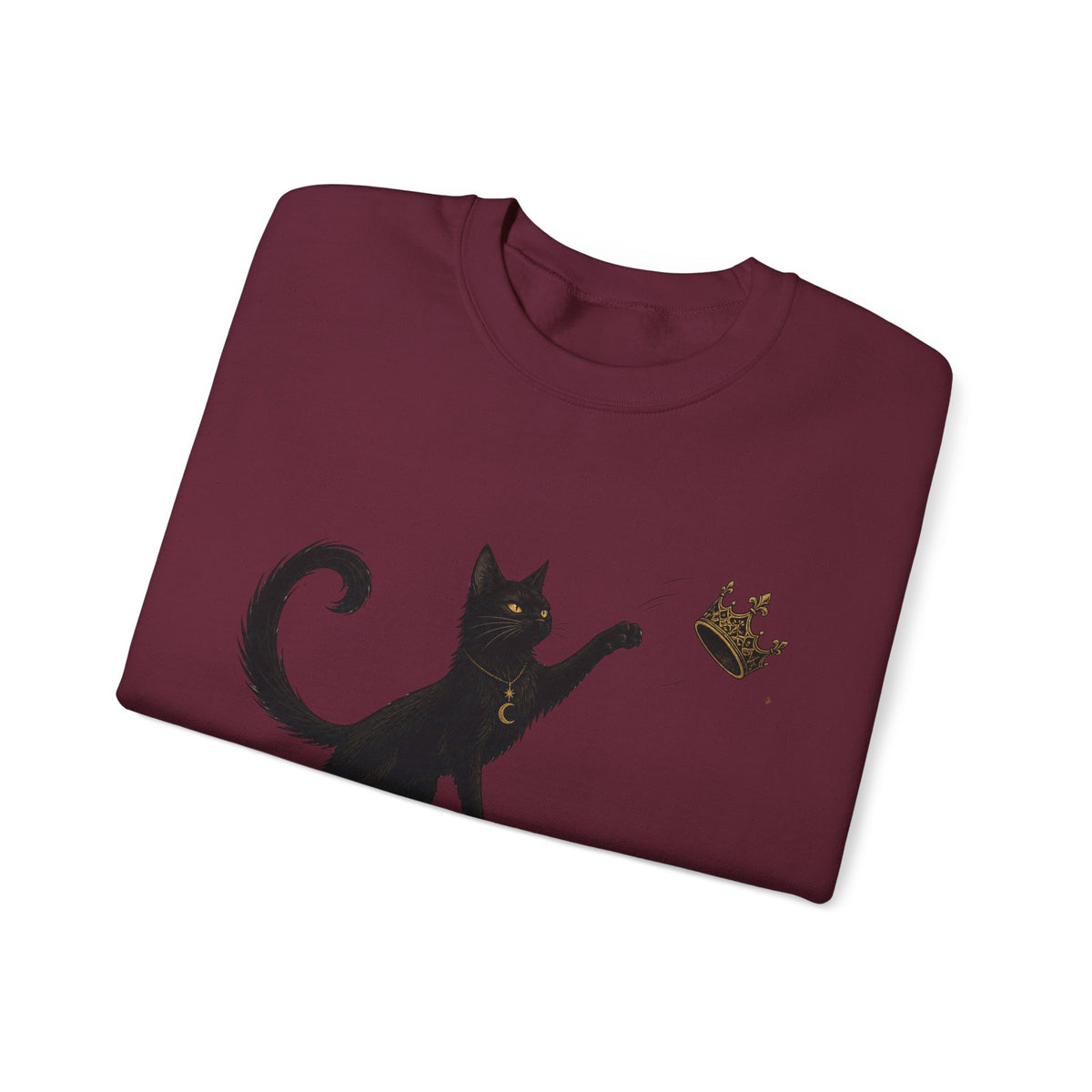 Cat with Crown Crewneck Sweatshirt — Playful Black Cat Graphic