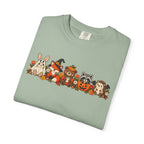 Halloween Critter Lineup T-Shirt — Cute Pumpkin, Witch & Bunny Spooky Crew