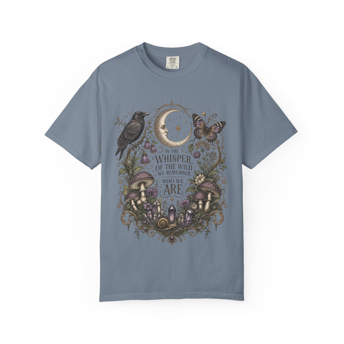 Whisper of the Wild T-Shirt — Moon, Raven & Mushroom Nature Graphic
