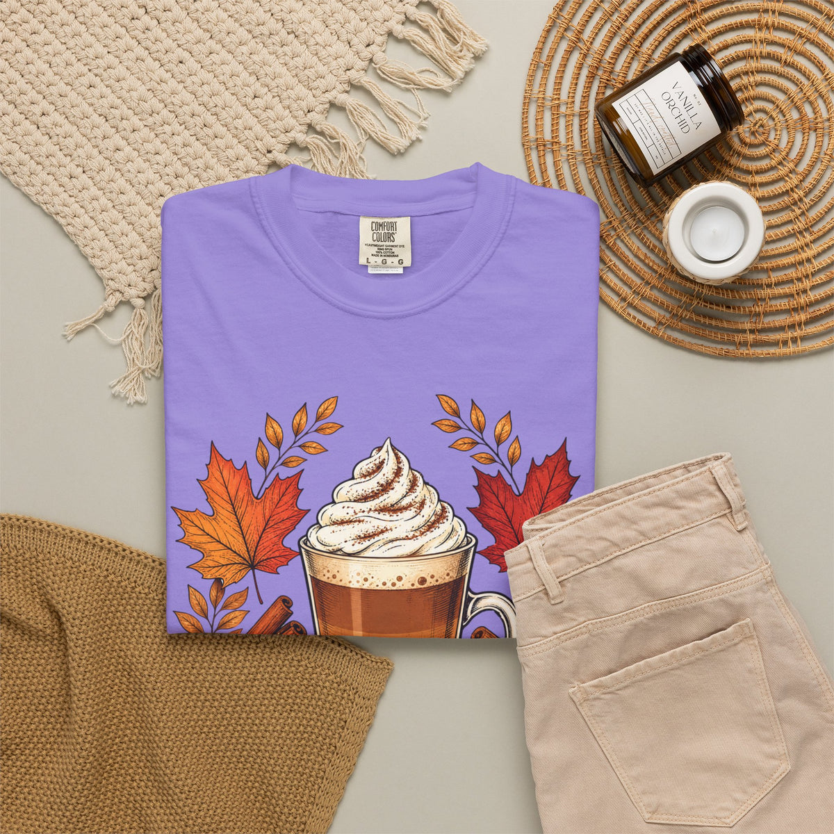 Pumpkin Spice Latte T-Shirt — Autumn Coffee Fall Leaves Tee