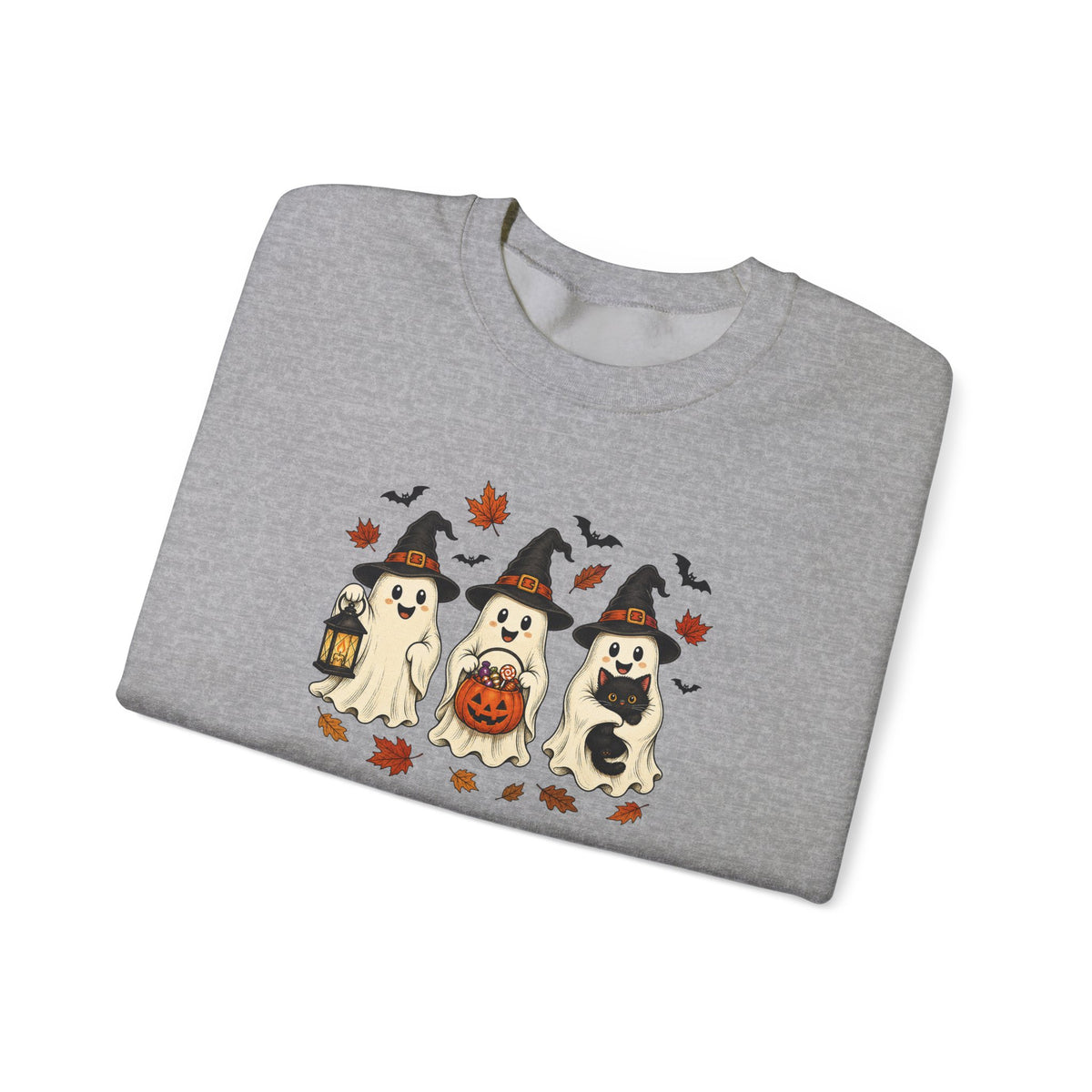 Halloween Puppy Ghosts Sweatshirt — Cute Dogs in Witch Hats with Jack-o'-Lantern