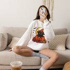 Halloween Black Cat Pumpkin Sweatshirt — Witch Hat, Moon & Bats Crewneck