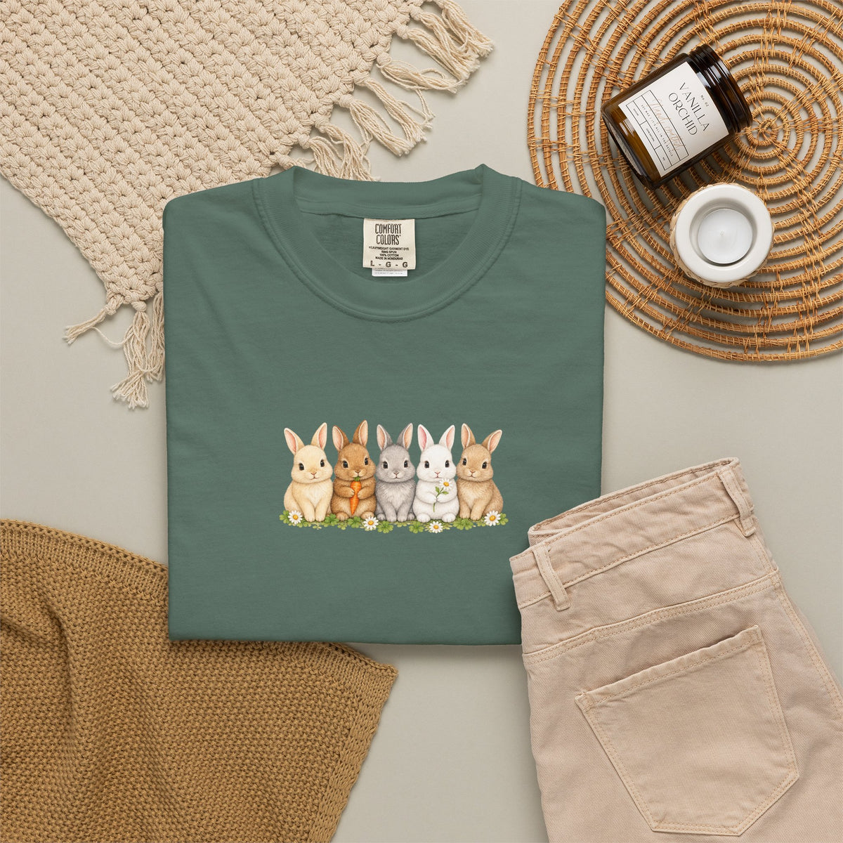 Bunny Row T‑Shirt — Cute Watercolor Rabbits Graphic Tee