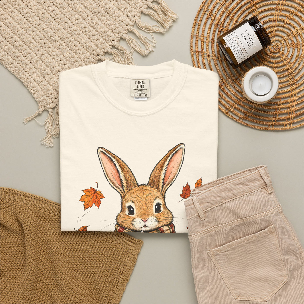 Autumn Bunny Tee — Cozy Fall Rabbit with Scarf & Hot Cocoa