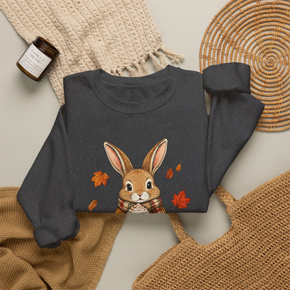 Autumn Bunny Sweatshirt – Cozy Fall Rabbit Holding Coffee