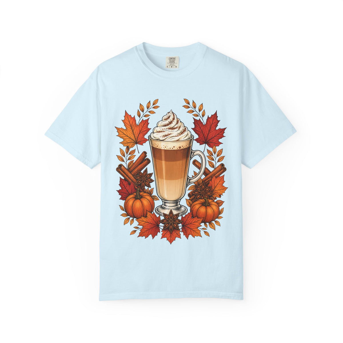 Pumpkin Spice Latte T-Shirt — Autumn Coffee Fall Leaves Tee