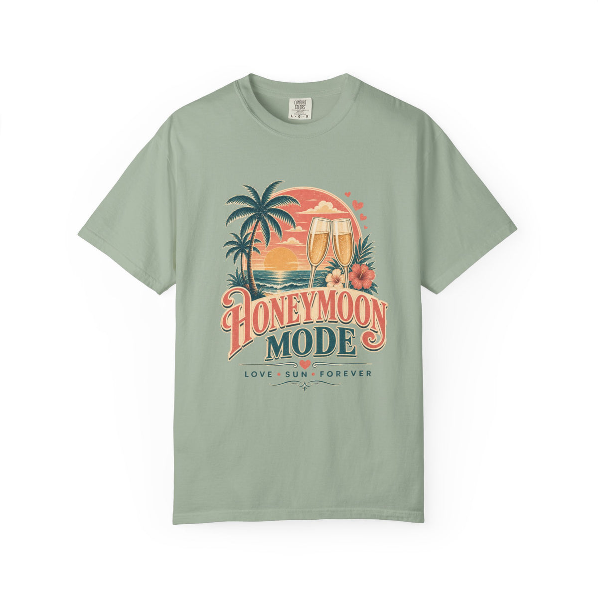 Honeymoon Mode T-Shirt — Tropical Sunset Couple Vacation Tee