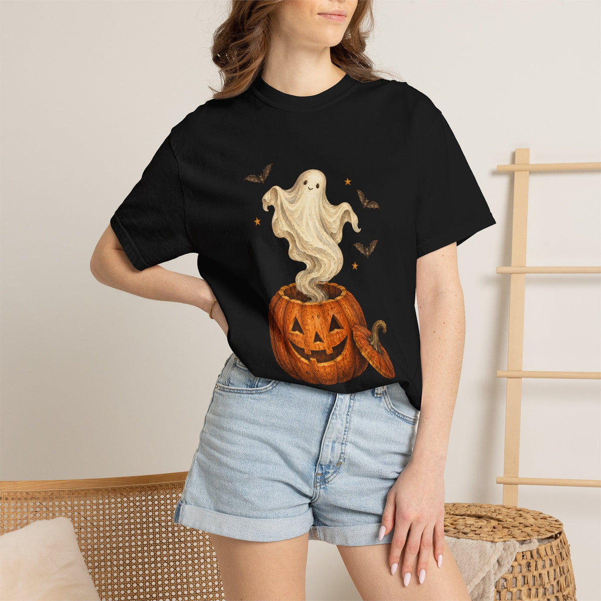 Halloween Ghost in Jack-O'-Lantern T-Shirt