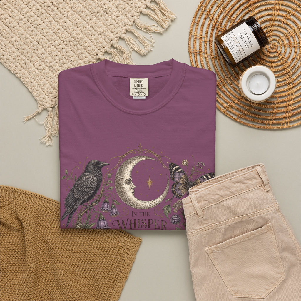Whisper of the Wild T-Shirt — Moon, Raven & Mushroom Nature Graphic