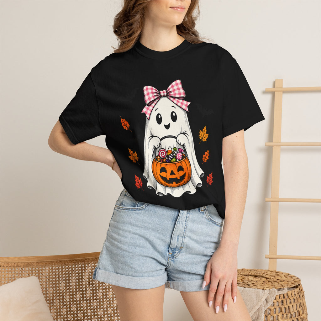 Cute Halloween Ghost T-Shirt — Trick-or-Treat Pumpkin & Bats