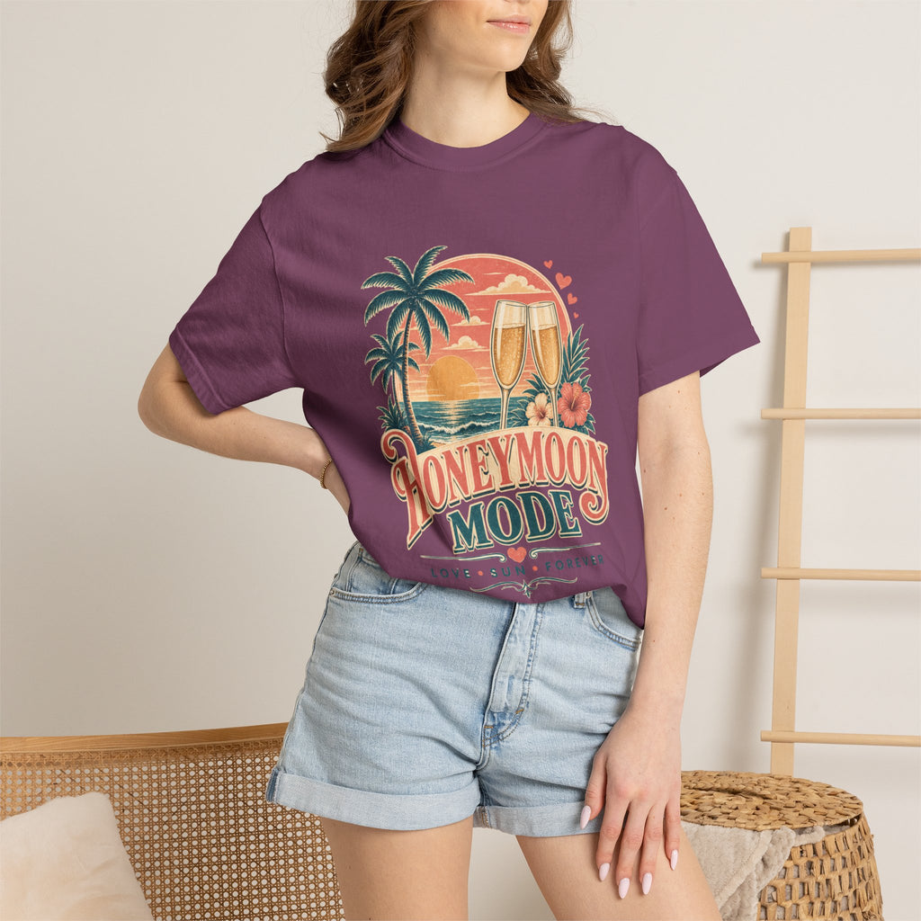 Honeymoon Mode T-Shirt — Tropical Sunset Couple Vacation Tee