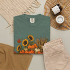 T-Shirt „Herbsternte-Wagen“ — Kürbis & Sonnenblume Herbst-T-Shirt