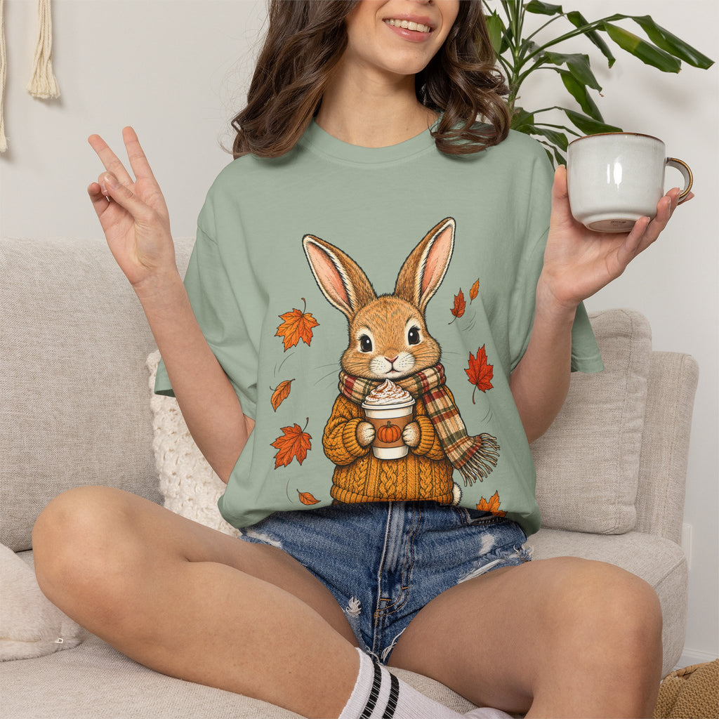 Autumn Bunny Tee — Cozy Fall Rabbit with Scarf & Hot Cocoa