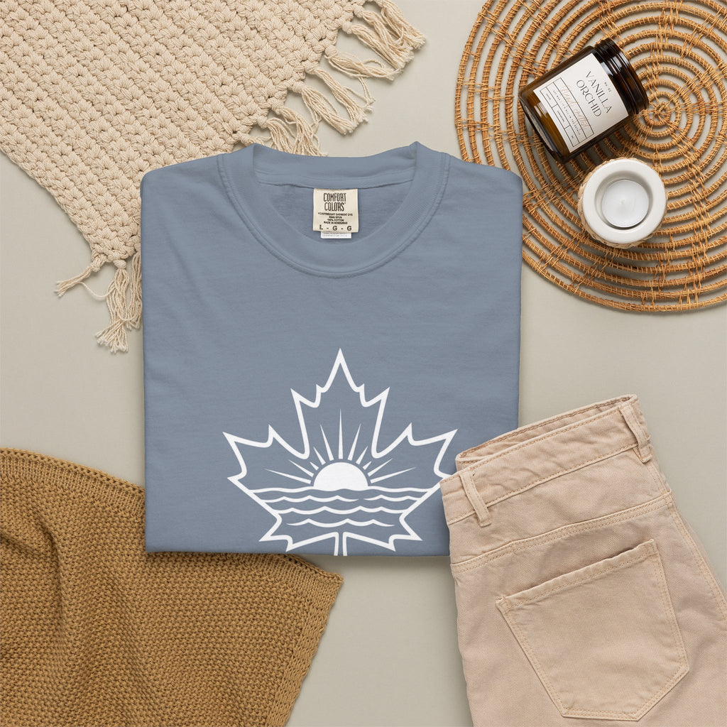 Lake Ontario T-Shirt — Retro Maple Leaf Sunset Graphic