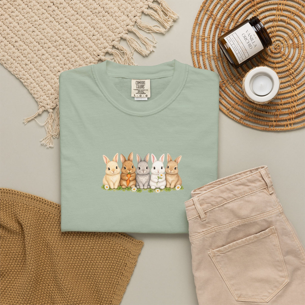 Bunny Row T‑Shirt — Cute Watercolor Rabbits Graphic Tee