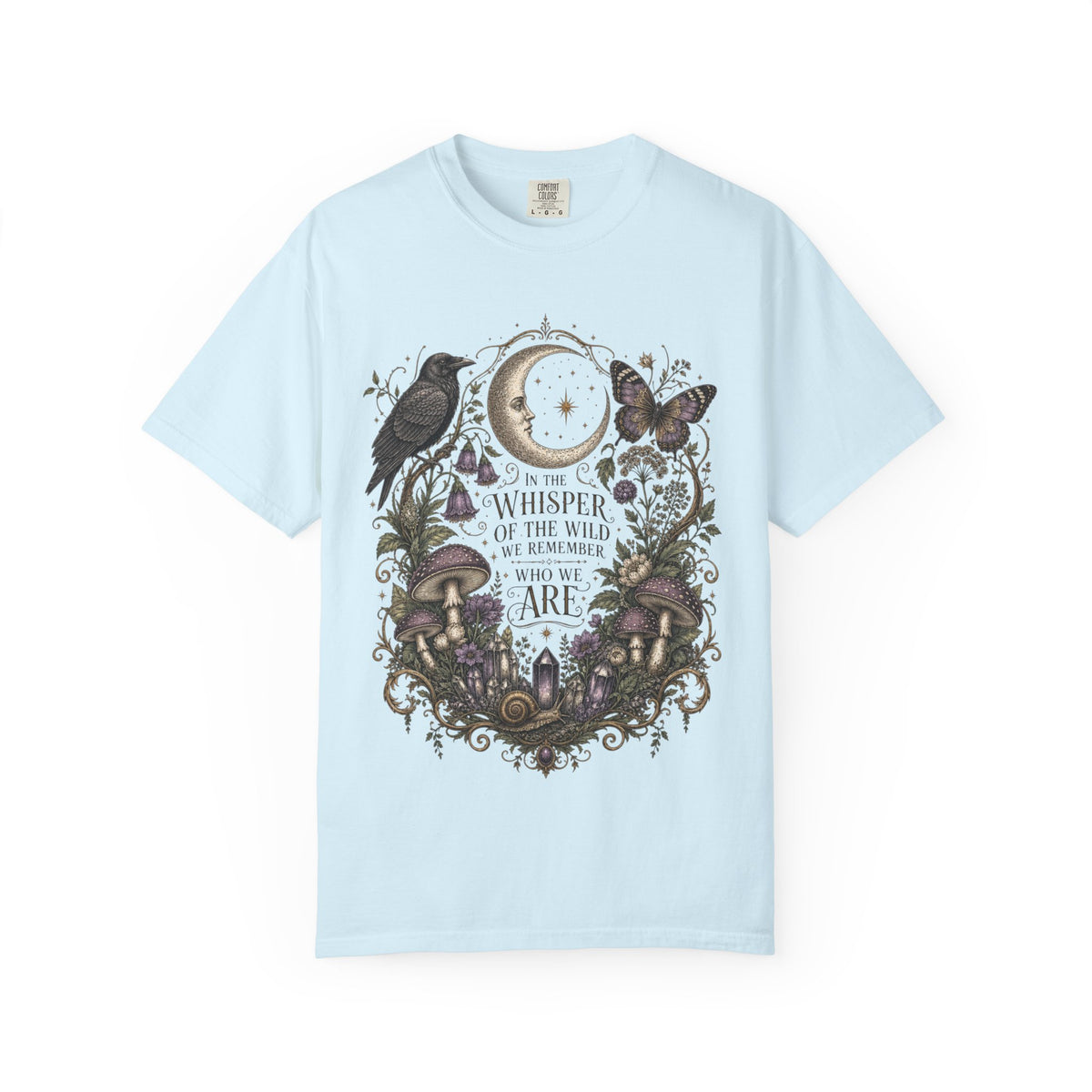 Whisper of the Wild T-Shirt — Moon, Raven & Mushroom Nature Graphic