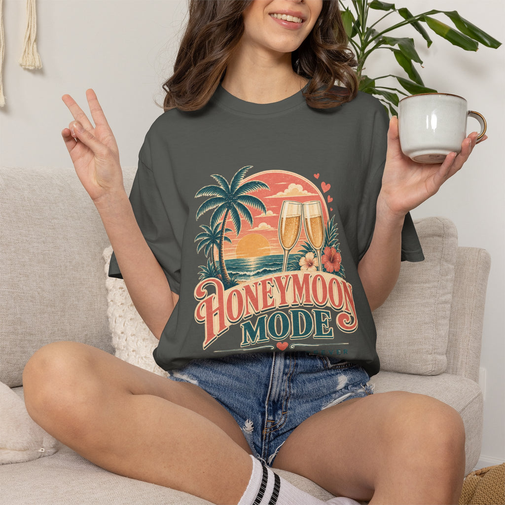 Honeymoon Mode T-Shirt — Tropical Sunset Couple Vacation Tee