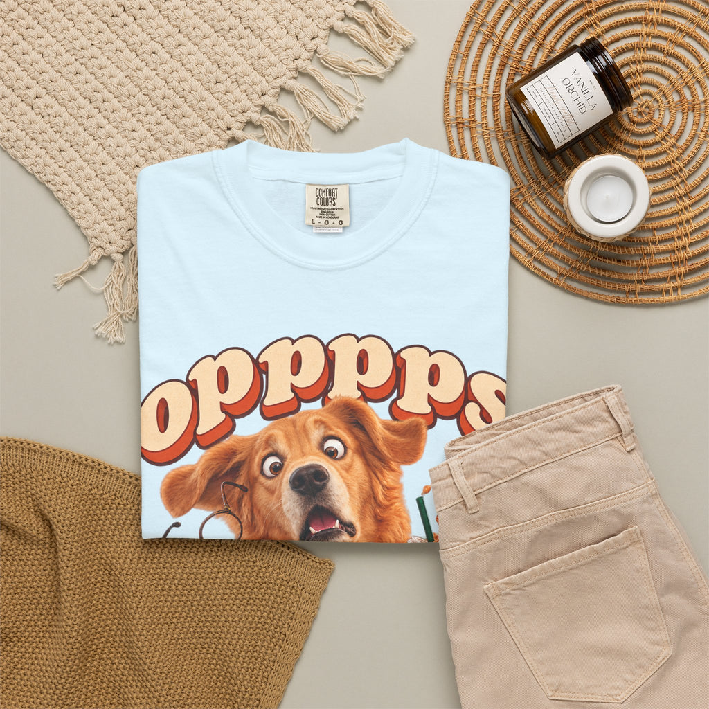 Oops Puppy T-Shirt — Cute Dog Spilling Coffee Graphic Tee