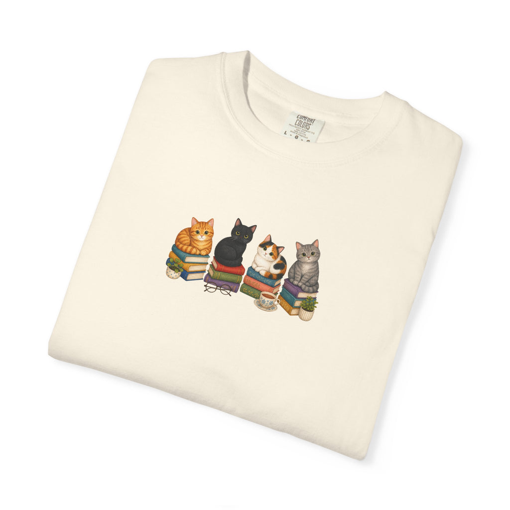 Cat Knit Crew T-Shirt — Cozy Cats Sitting Together Graphic Tee