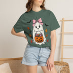 Cute Halloween Ghost T-Shirt — Trick-or-Treat Pumpkin & Bats