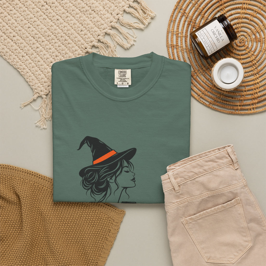 Her Human Witch Tee — Halloween Witch & Dog Graphic T-Shirt