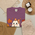 Cute Ghost Pumpkin Drink Tee — Fall Leaves Graphic T-Shirt