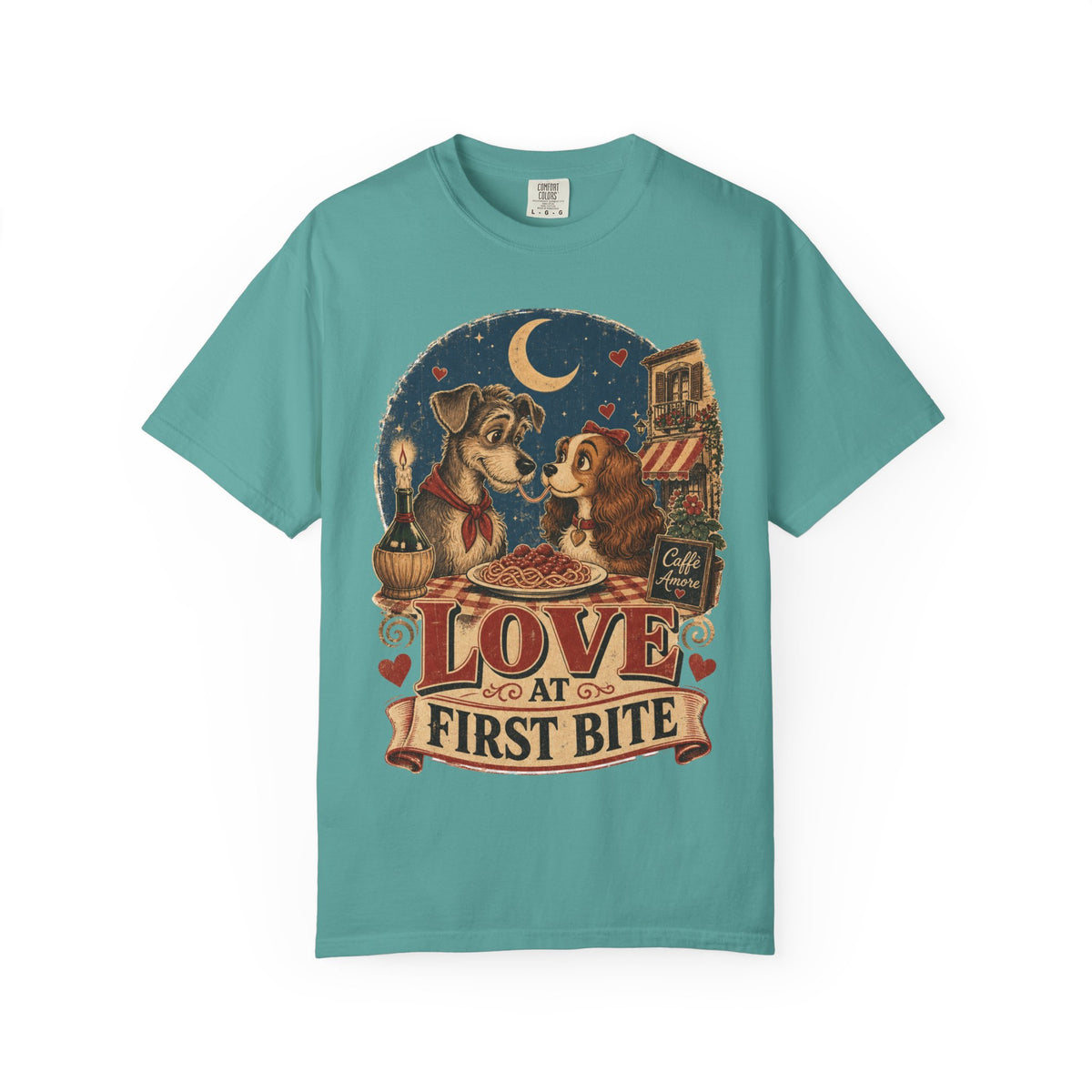 T-Shirt — "Love at First Bite" Vintage Pizza Date Dogs Tee