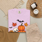 Halloween Pumpkin Stack T-Shirt — Cute Ghost, Sunflower & Falling Leaves Design