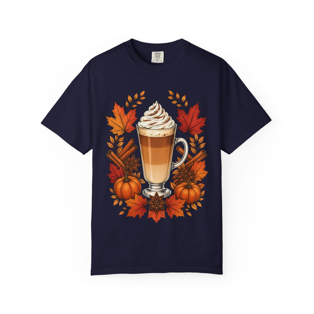 Pumpkin Spice Latte T-Shirt — Autumn Coffee Fall Leaves Tee