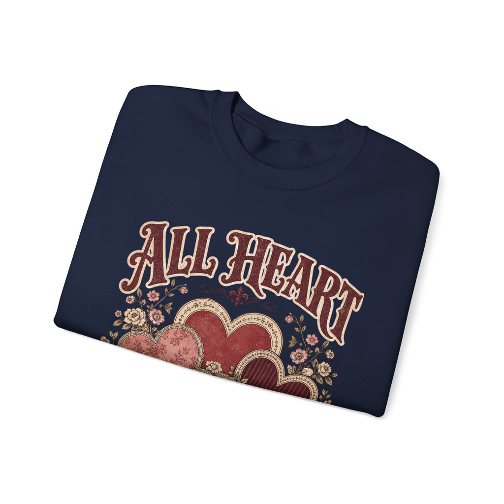 Vintage-Sweatshirt mit Rundhalsausschnitt zum Valentinstag – „All Heart“ romantisches Motiv