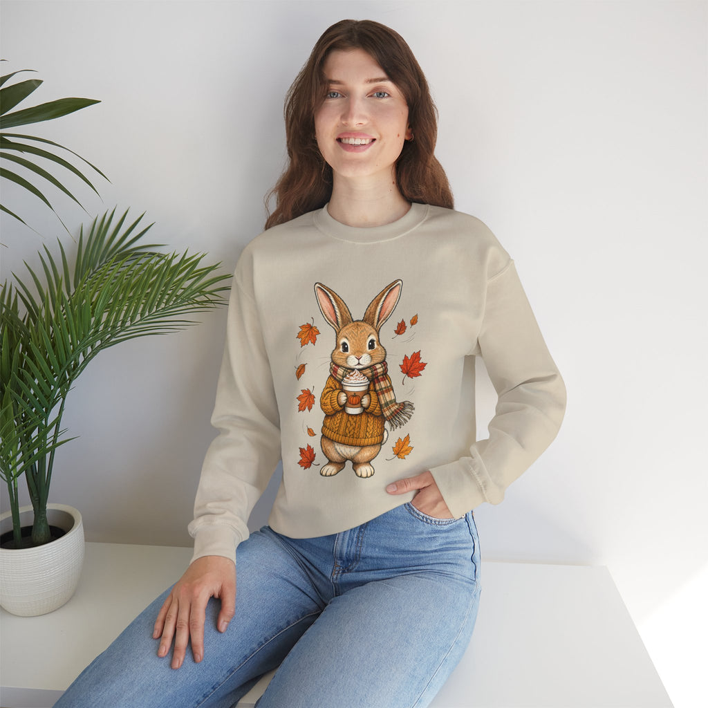 Autumn Bunny Sweatshirt – Cozy Fall Rabbit Holding Coffee